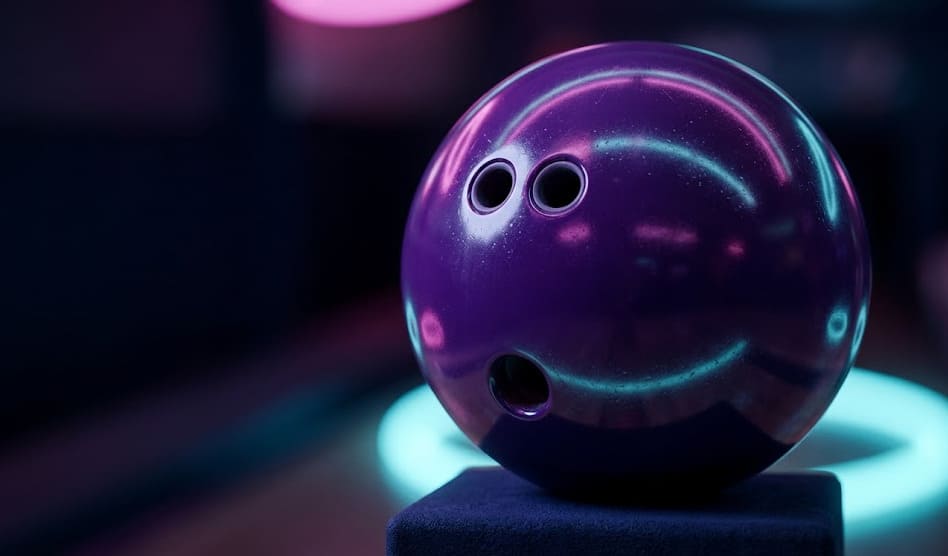 Boule de bowling violet macro avec halos néon — Le 300