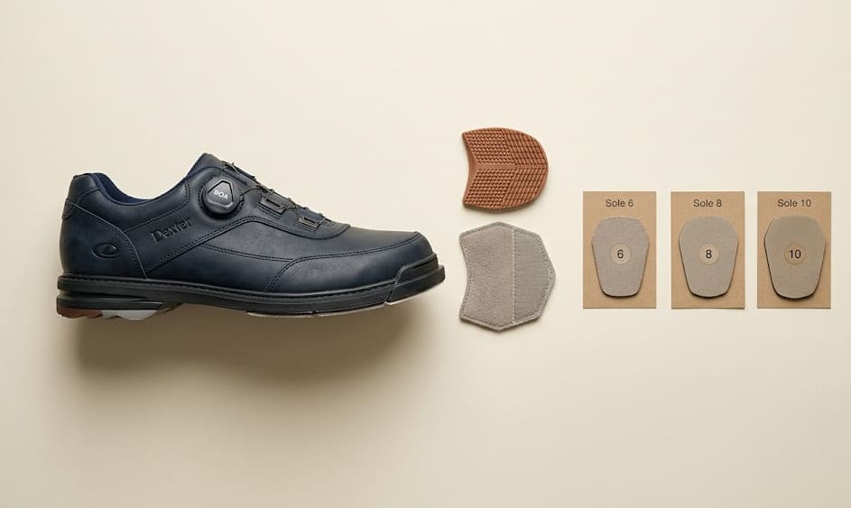 Chaussure Dexter SST 8 BOA démontée avec ses semelles de glisse interchangeables